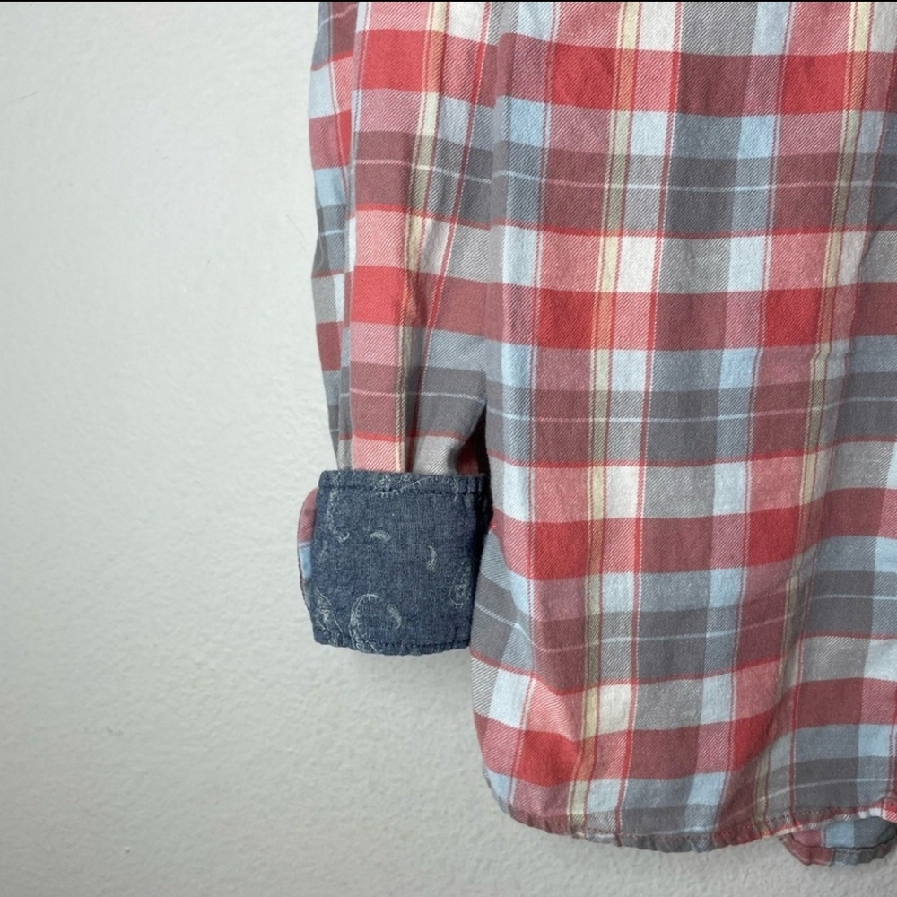 JACHS Girlfriend Plaid Flannel BEA Western Shirt Snap Wrist and Front Blue Pink - Picture 8 of 13
